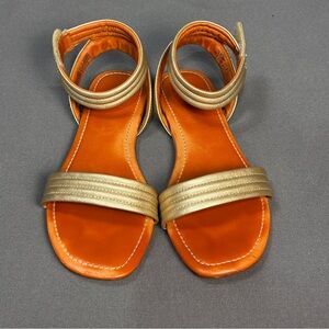 UGG Ethena Gold Leather Ankle Strap Women's 7.5 Flat Sandals Gladiator Casual